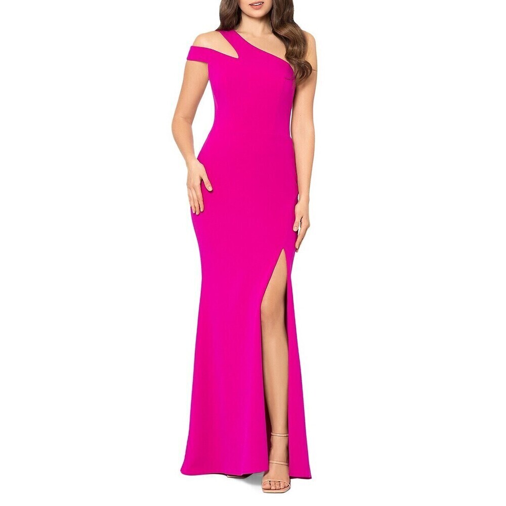 NWOT Xscape Women’s Long Scuba Crepe One Shoulder Strap pink Size 6 $359